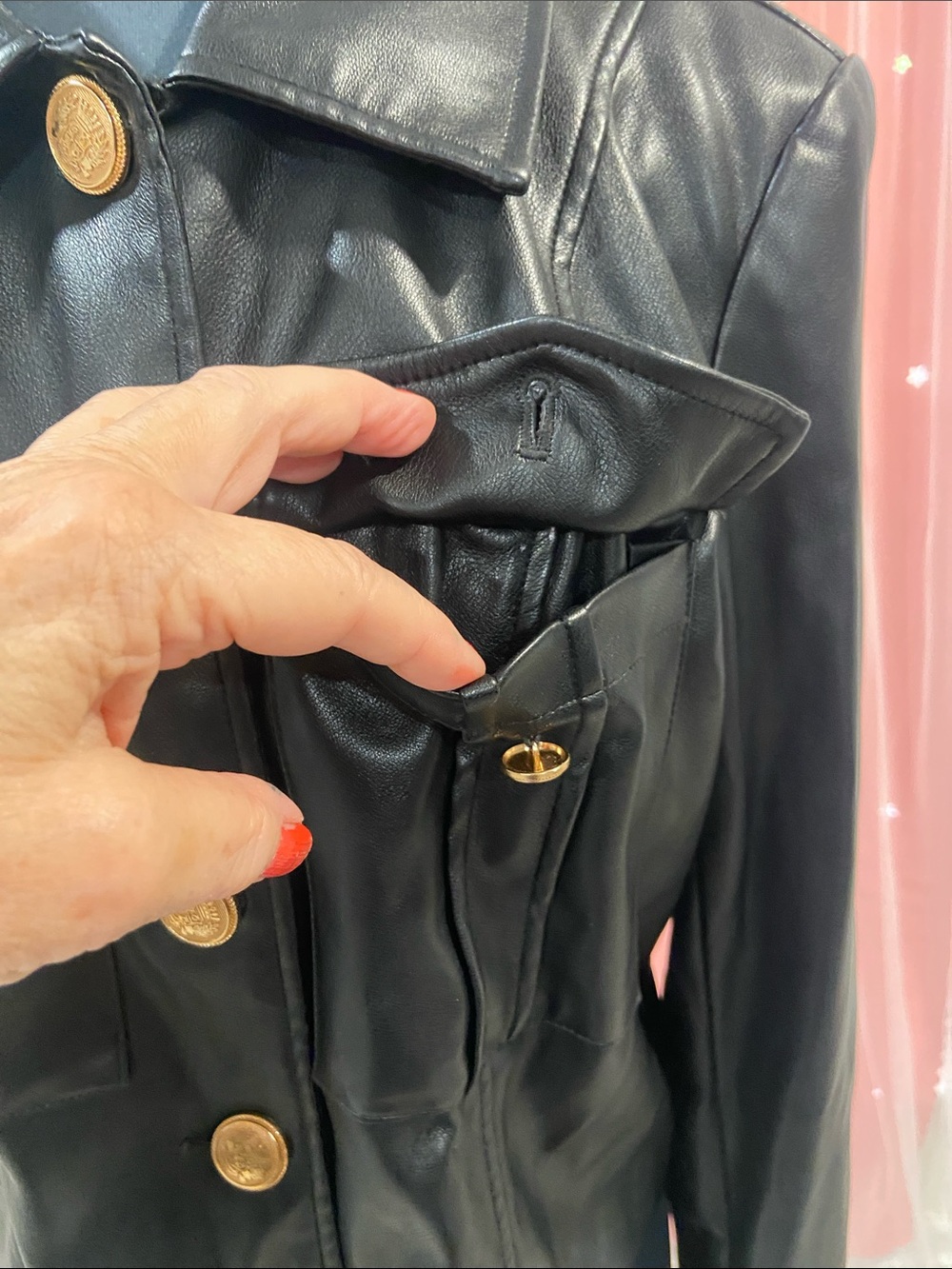 Avec Les Filles Black Faux Leather Jacket with Gold Buttons size XL - Picture 9 of 13